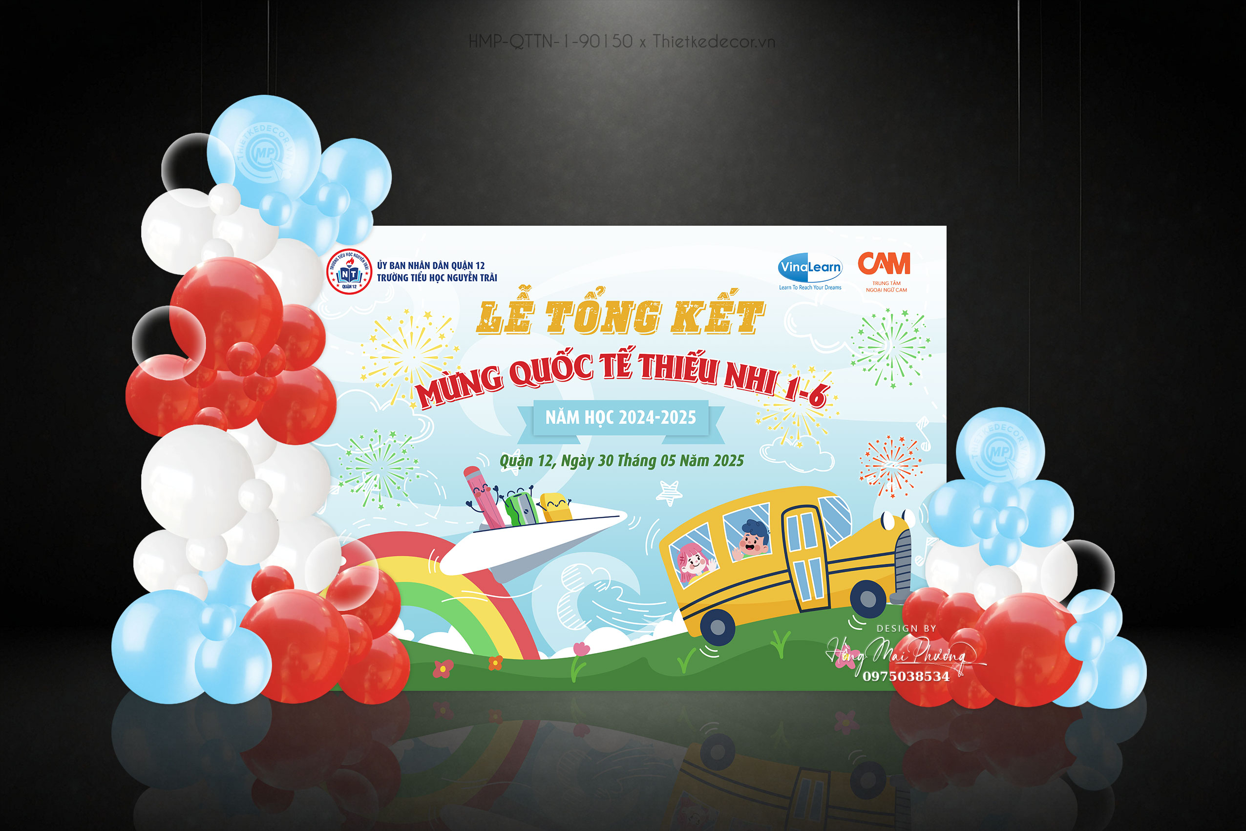 Lễ tổng kết và mừng quốc tế thiếu nhi 1-6 xe bus và máy bay giấy 350x250cm